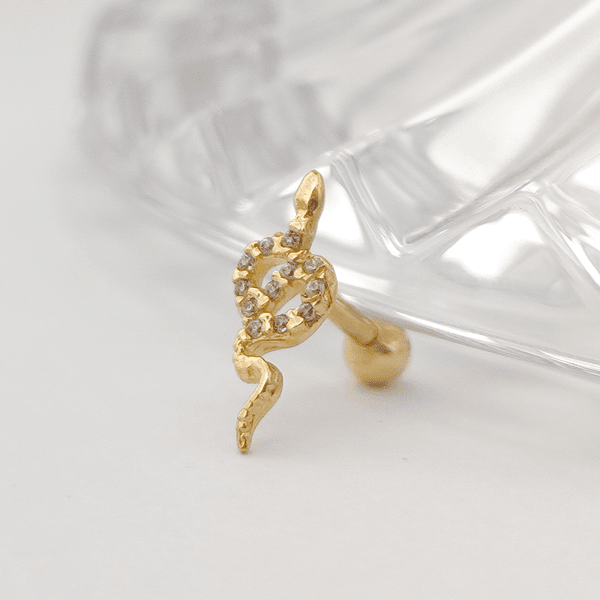 Piercing Cobra em Ouro 18K com Zircônias - Tragus