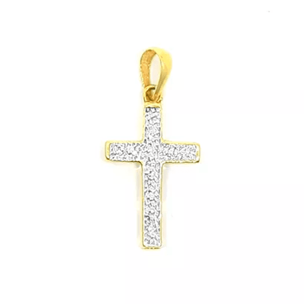 Pingente de Cruz com Ródio em Ouro 18K
