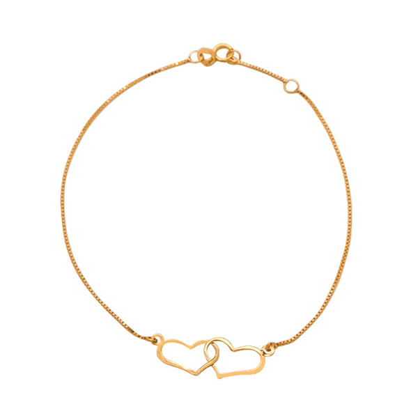 Pulseira Veneziana 2 corações em Ouro 18K