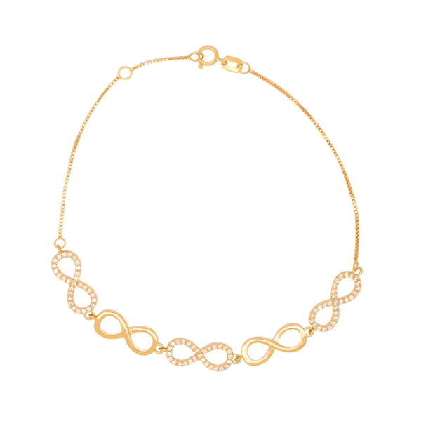 Pulseira Veneziana Símbolo Infinito Ouro 18K com Zircônias