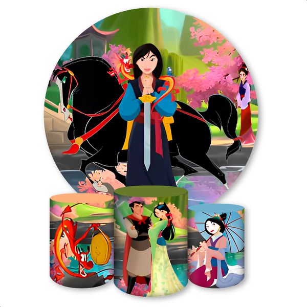 Capa Painel + Trio Capas Cilindros Sublimados Tema Mulan 1432