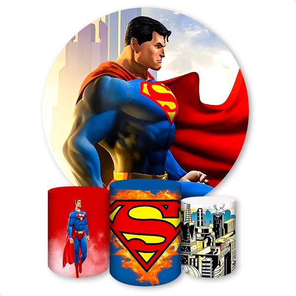 Capa Painel + Trio Capas Cilindros Sublimados Tema Superman 1382