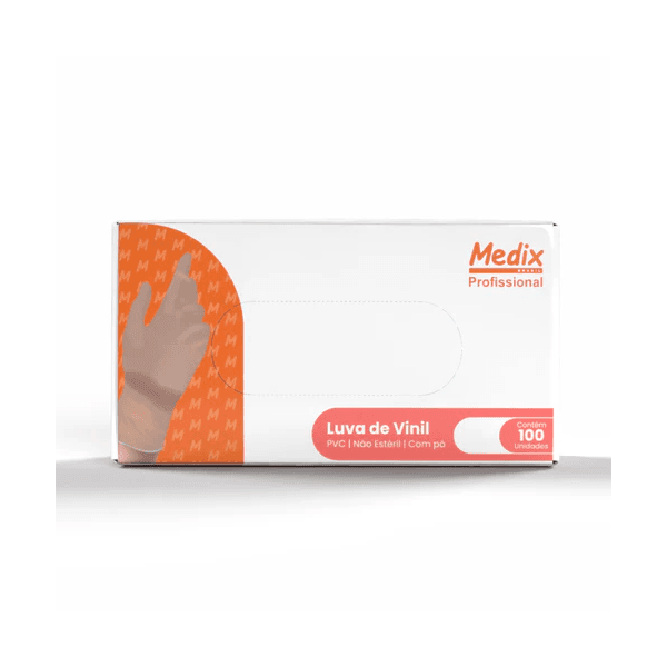 Luva Vinil sem Pó Medix Brasil Profissional Da MEDIX- Caixa com 100 unidades 