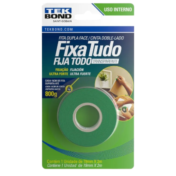 Fita Dupla Face Fixa Tudo 19mm Transparente - Tekbond