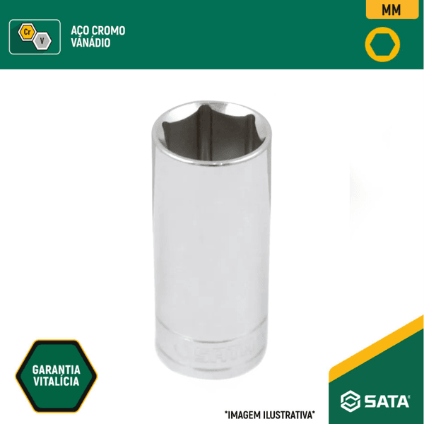Soquete Sextavado Longo Com Encaixe De 1/2" Da Sata - Todas Medidas