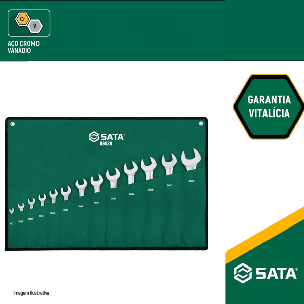 Jogo De Chave Fixa 06 à 32mm 13 Peças Da Sata-ST09029SJ