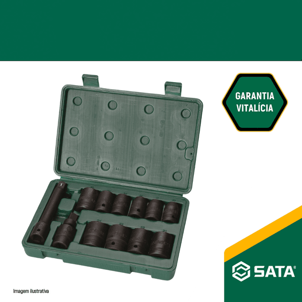 Jogo De Soquete De Impacto Sextavado Com Encaixe De 1/2 12 peças da Sata -ST09008SJ