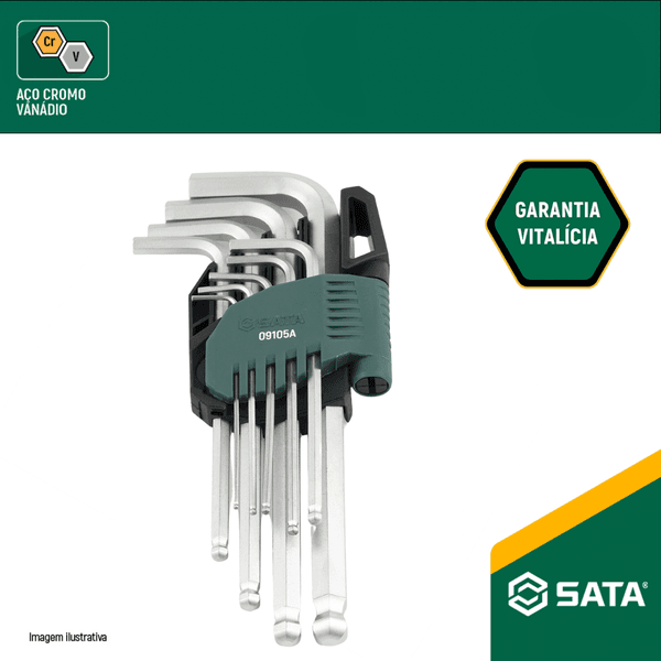 Jogo De Chave Allen Abaulada Longa 1,5-10mm 9 Peças Da Sata-- ST09105ASJ