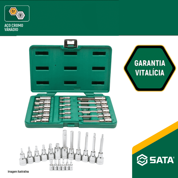 Jogo Soquete Bits Hexagonal 1/4" 1/2" de 1/4" e 1/2" pol com 18 peças da SATA - ST09053SJ
