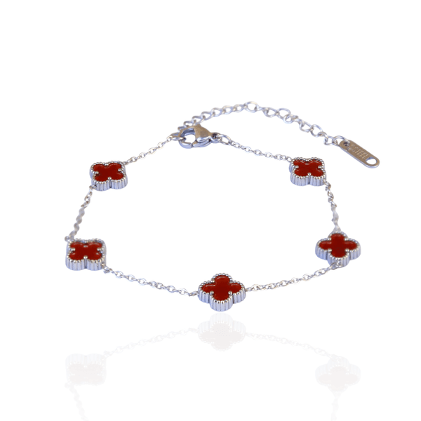 Pulseira Mini Trevo Vermelho Aço Inoxidável 