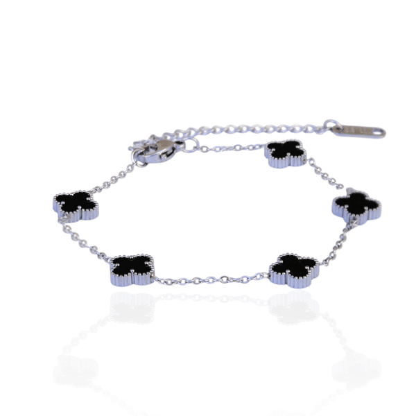 Pulseira Mini Trevo Preto Aço Inoxidável 