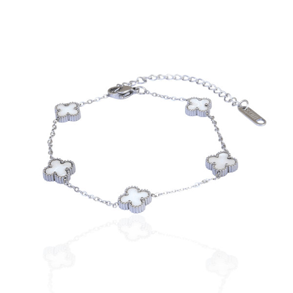 Pulseira Mini Trevo Branco Aço Inoxidável 