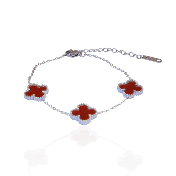 Pulseira Trevo Grande Vermelho Aço Inoxidável 