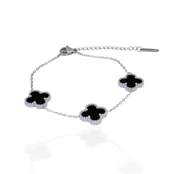 Pulseira Trevo Grande Preto Aço Inoxidável 