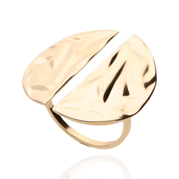 Anel Ajustável Chapa Martelada Semijoia Banho de Ouro 18K 