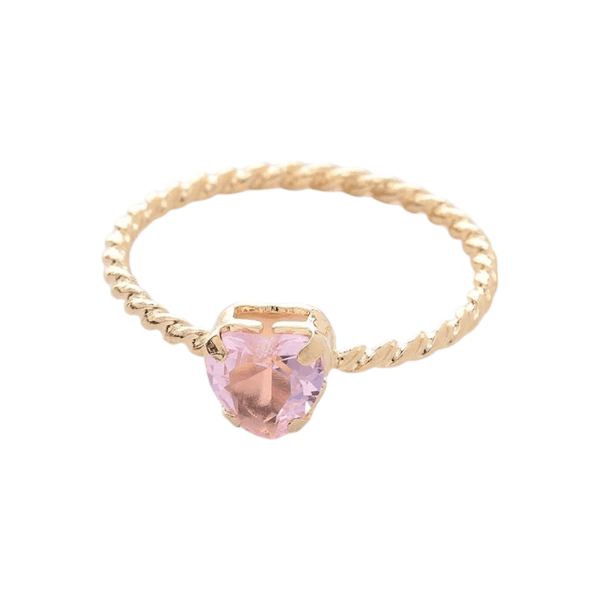 Anel Torcido com Ponto de Luz Coração Rosa Banho de Ouro 18K