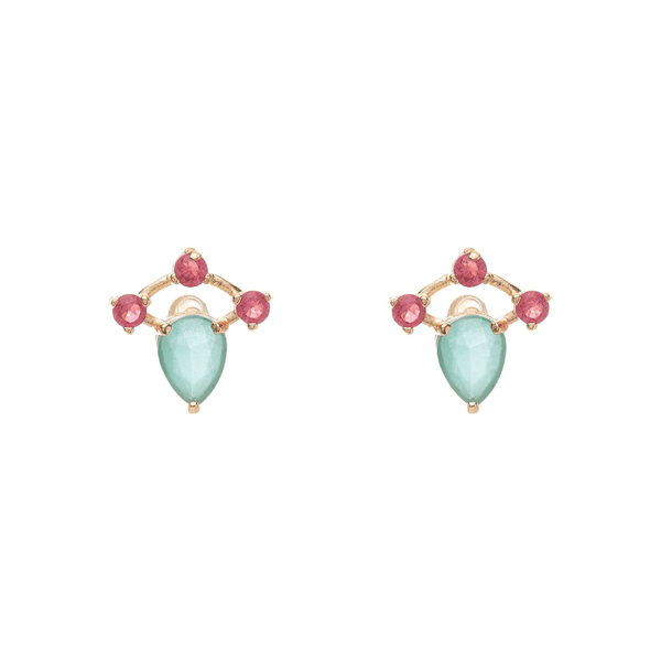 Brinco Raquel Schiavon Com Cristais Turquesa e Rubelita