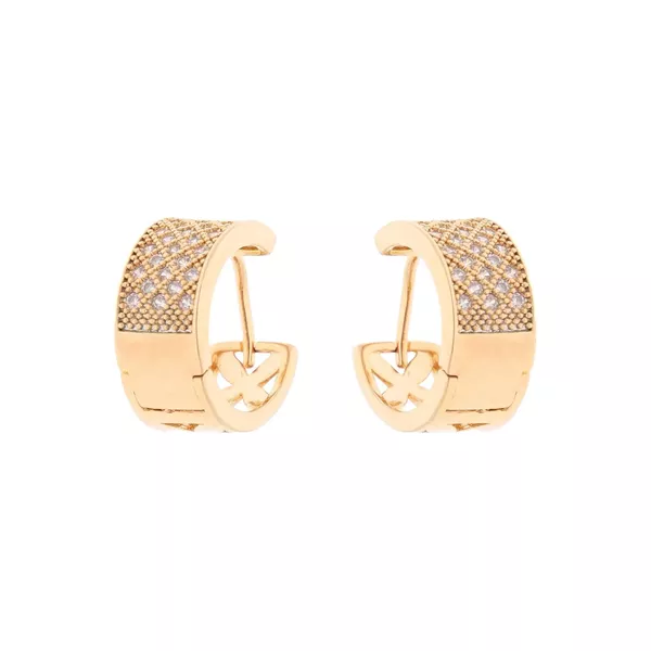 Brinco Argola Larga 5 Fileiras de Zircônia Semijoia Banho de Ouro 18K