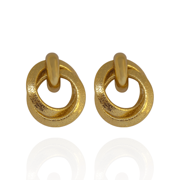 Brinco Dois Círculos Texturizados Banho de Ouro 18K