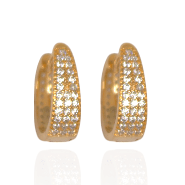 Brinco Argola Oval Cravejada Semijoia Banho de Ouro 18K 