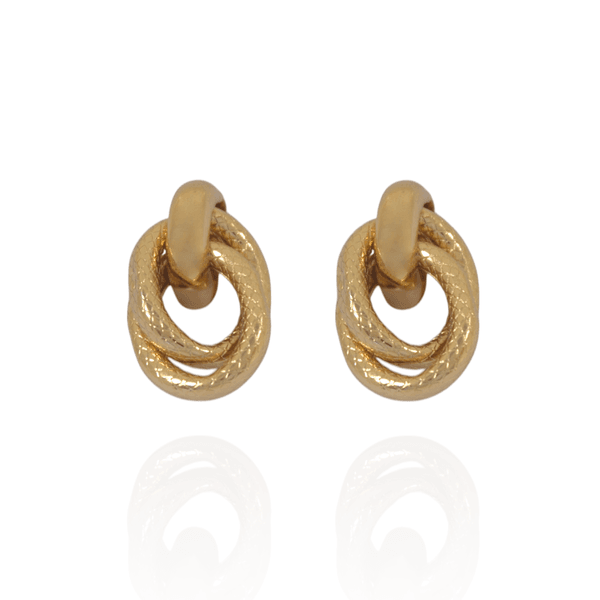 Brinco Dois Elos Texturizados Banho de Ouro 18K