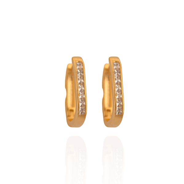 Brinco Argola Retangular com Zircônias Banho de Ouro 18K