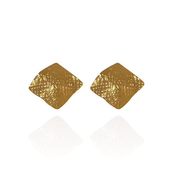 Brinco Quadrado Martelado Texturizado Banho de Ouro 18K