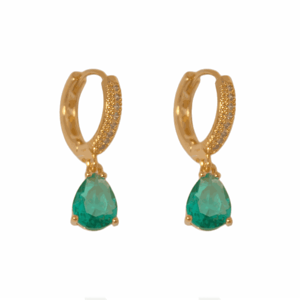 Brinco Argola Cravejada com Gota Turmalina Paraíba Banho de Ouro 18K