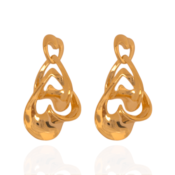 Brinco Corações Orgânico Banho de Ouro 18K