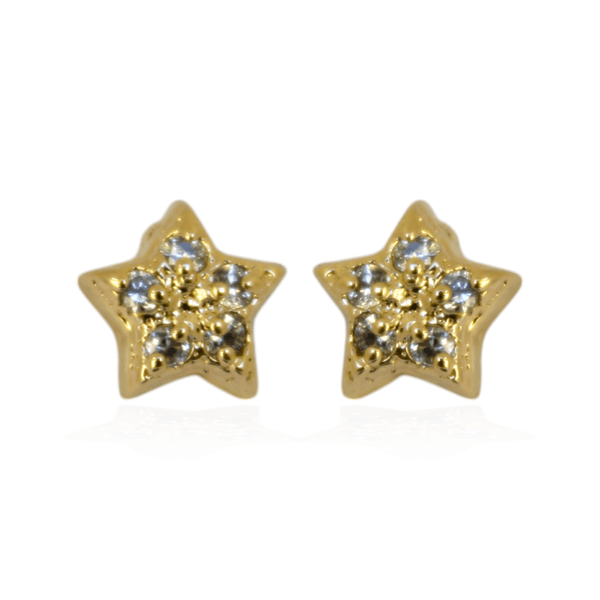 Brinco Estrela Cravejado de Zircônia Texturizada Banho de Ouro 18K