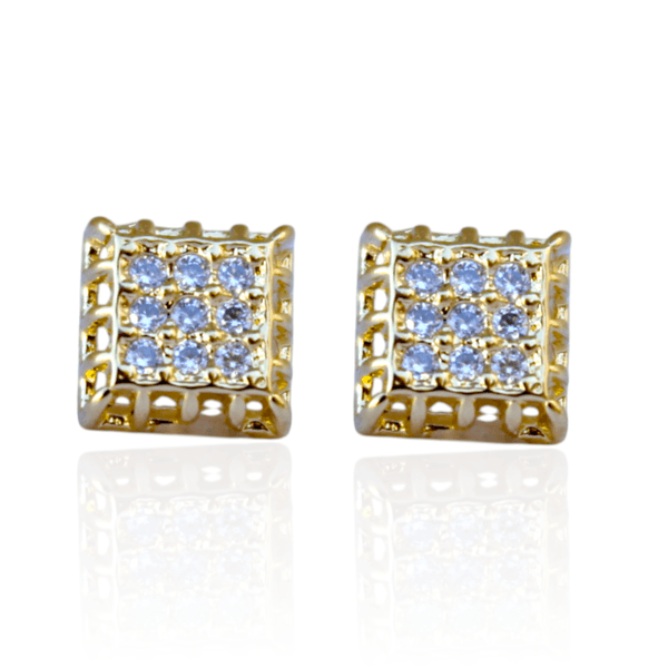 Brinco Quadrado de Zircônias Banho de Ouro 18K