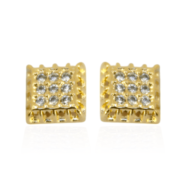 Brinco Quadrado de Zircônias Banho de Ouro 18K