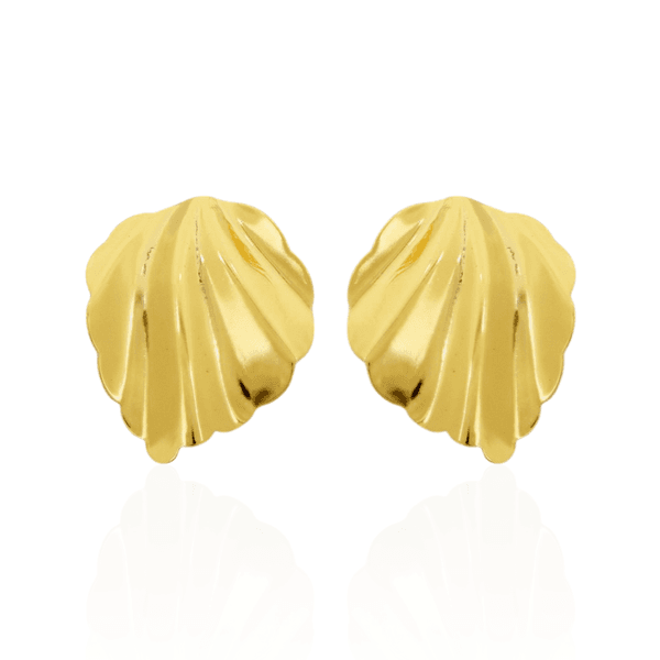 Brinco Chapa Folha Ondulada Banho de Ouro 18K