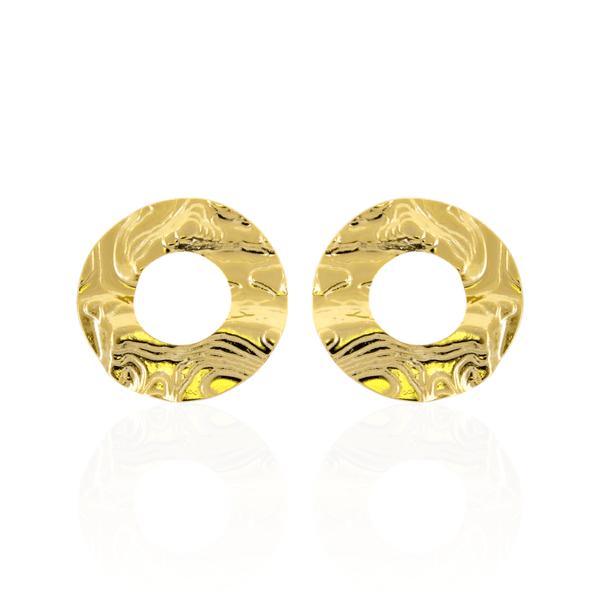 Brinco Círculo Vazado Texturizado Banho de Ouro 18K
