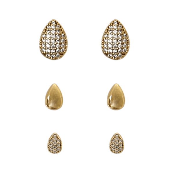 Brinco Trio Gotas com Zircônias Banho de Ouro 18K