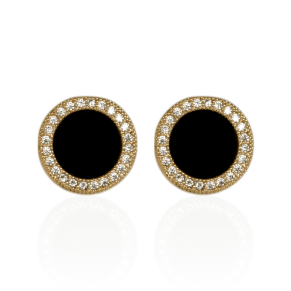 Brinco Redondo Preto com Zircônias Banho de Ouro 18K