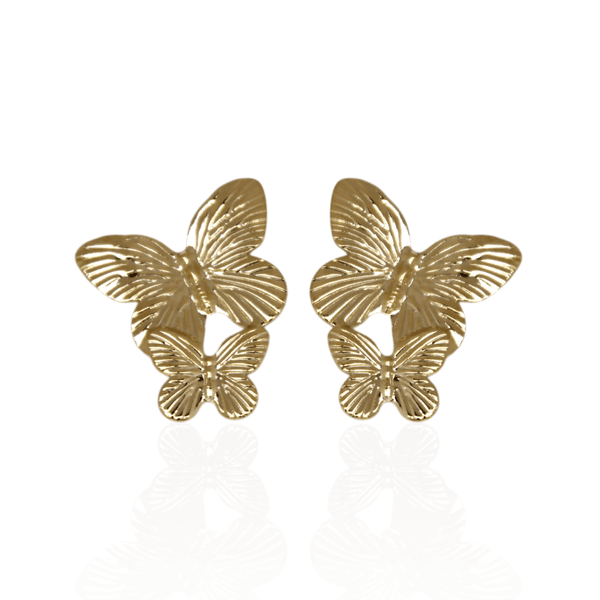 Brinco Duas Borboletas Banho de Ouro 18K