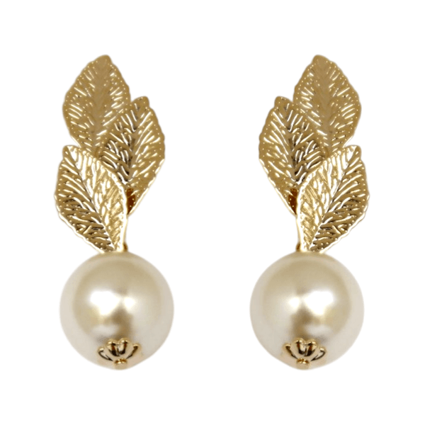 Brinco Folhas com Pérola Banho de Ouro 18K