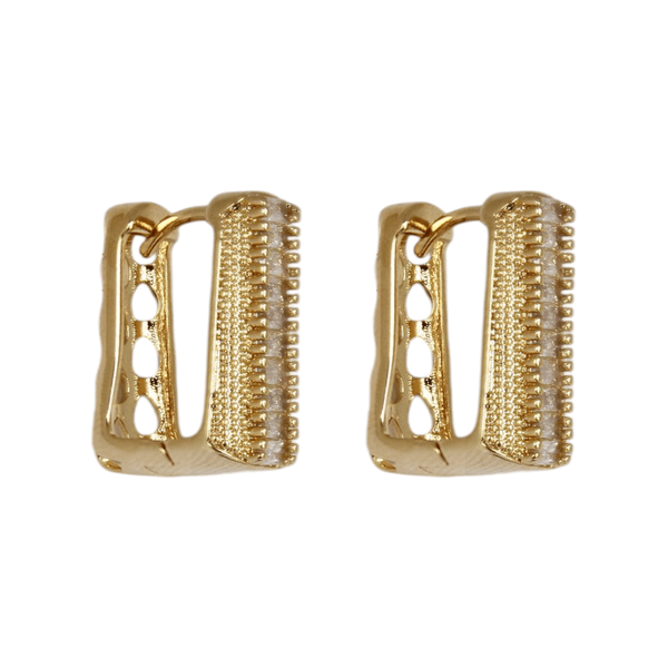 Brinco Argola Quadrada com Zircônias Banho de Ouro 18K