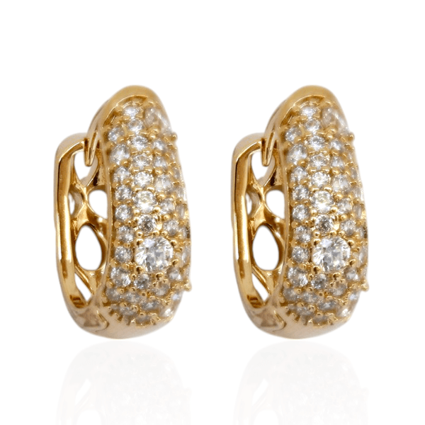 Brinco Argola Oval Cravejada de Zircônias Banho de Ouro 18K