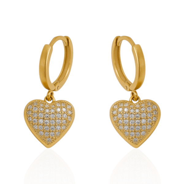Brinco Argola com Coração Cravejado Banho de Ouro 18K