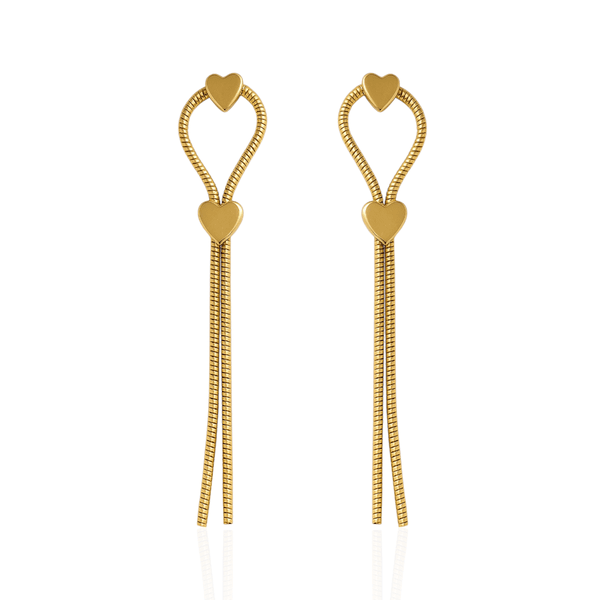 Brinco Fio com Corações Banho de Ouro 18K