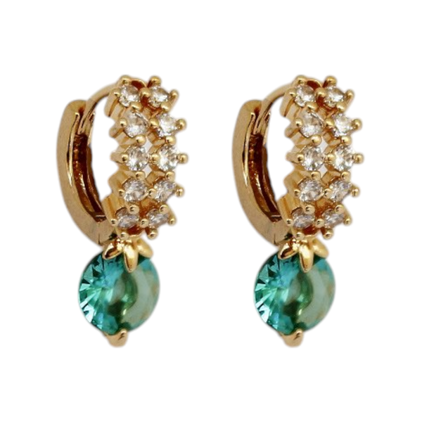 Brinco Argola Duas Fileiras e Zircônia Verde Banho de Ouro 18K