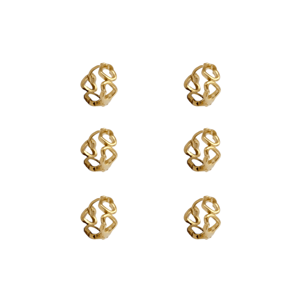 Brinco Trio Argolas Corações Vazados Banho de Ouro 18K