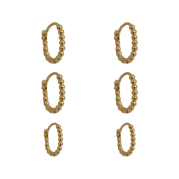Brinco Trio Argola de Bolinhas Banho de Ouro 18K
