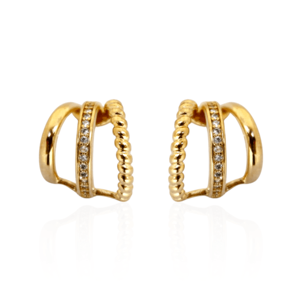 Brinco Três Argolas com Zircônias Banho de Ouro 18K