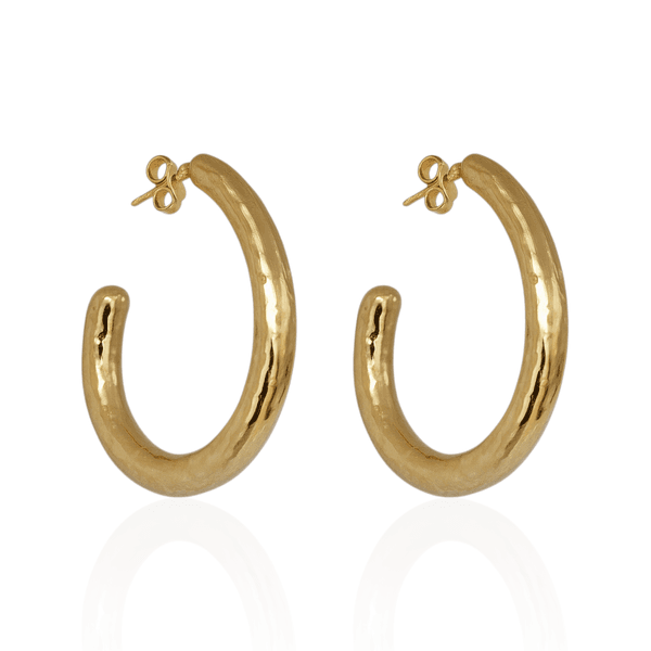 Brinco Meia Argola Oval Martelada Banho de Ouro 18K