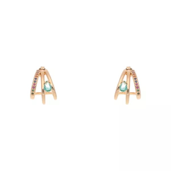 Brinco Ear Cuff 3 Fileras Zirconia Variadas Pingente em Gota by Kumbayá Joias 