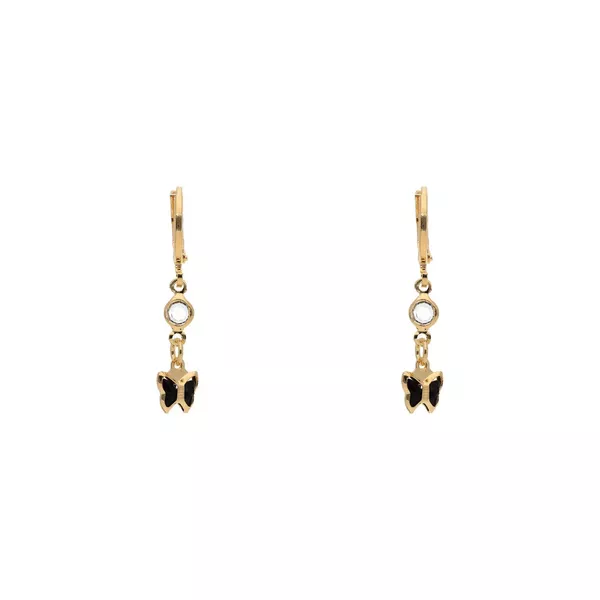 Brinco Argola com Pingente Borboleta de Zirconia Preta by Kumbayá Joias 