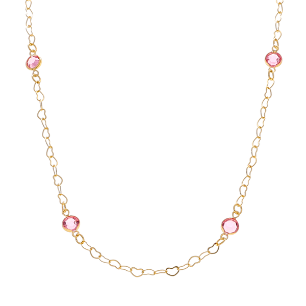 Colar Corrente Coração e Ponto Zirconia Rosa By Kumbayá Joias
